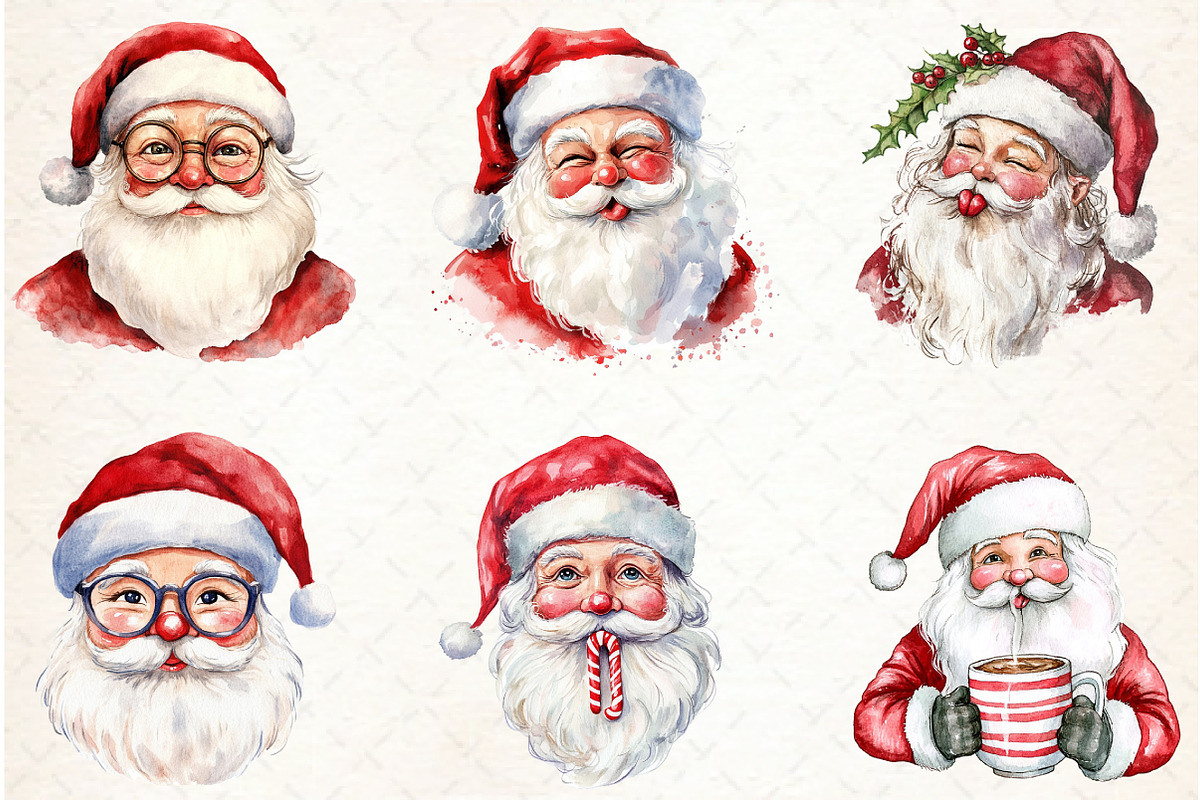 Retro Funny Santa Claus Face Clipart, an Illustration by Libby Wishes (Photo 6 of 6)