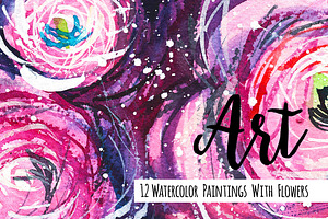 12 paintings with flowers