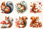 Watercolor Autumn Squirrel Clipart, an Illustration by DreamCafeArt (Thumbnail 4 of 9)
