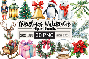Funny Christmas Watercolor Clipart, an Illustration by Black Bird Studio