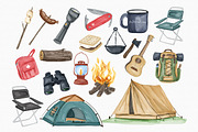 Watercolor Camping Gear Clipart Set, an Illustration by MiracleArtAndDesign (Thumbnail 2 of 2)