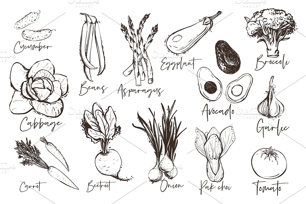 Outline Vegetables Set + Pattens, an Object Graphic by Sopelkin (Photo 2 of 4)