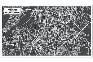 Vilnius Lithuania Map In Retro Style