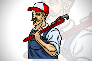 Plumber Handyman with Wrench Mascot, a Branding & Logo Template by vectorfarmer