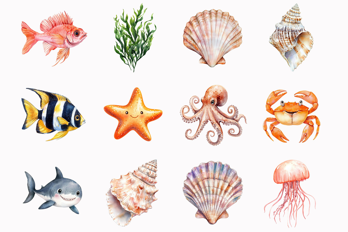 Cute Sea Animals Clipart, an Illustration by Design Market (Photo 3 of 5)