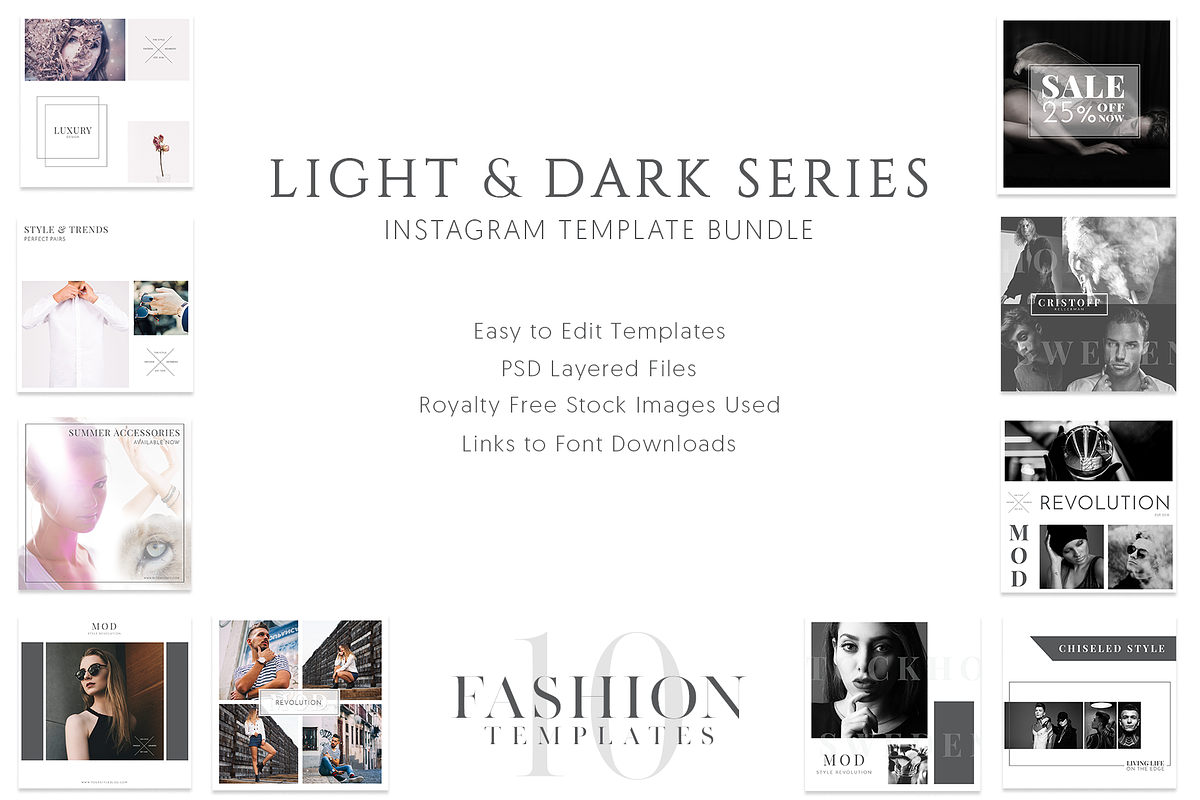 Light and Dark Instagram Templates, a Social Media Template by Velvet Letter Studio