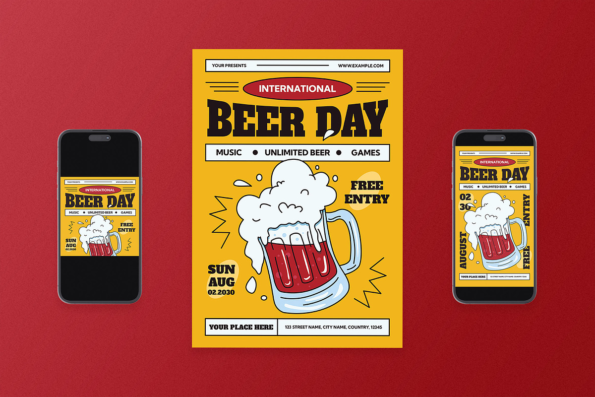 Yellow International Beer Day Flyer, a Flyer Template by Aiyari Graphic (Photo 1 of 3)
