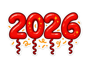 New year 2026 red balloons with fest, an Illustration by Dvoevnore photos