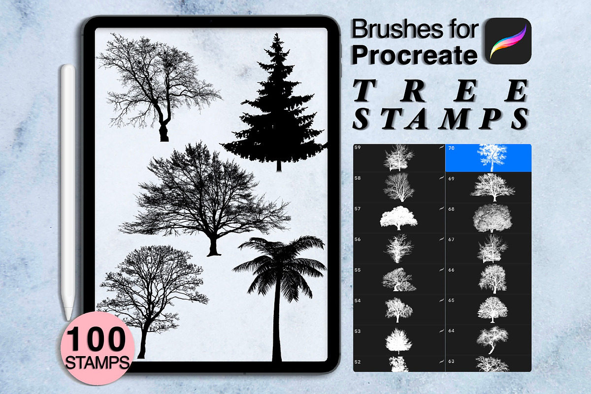 100 procreate tree stamps, a Brush Add-On by Arts For Peace (Photo 1 of 6)