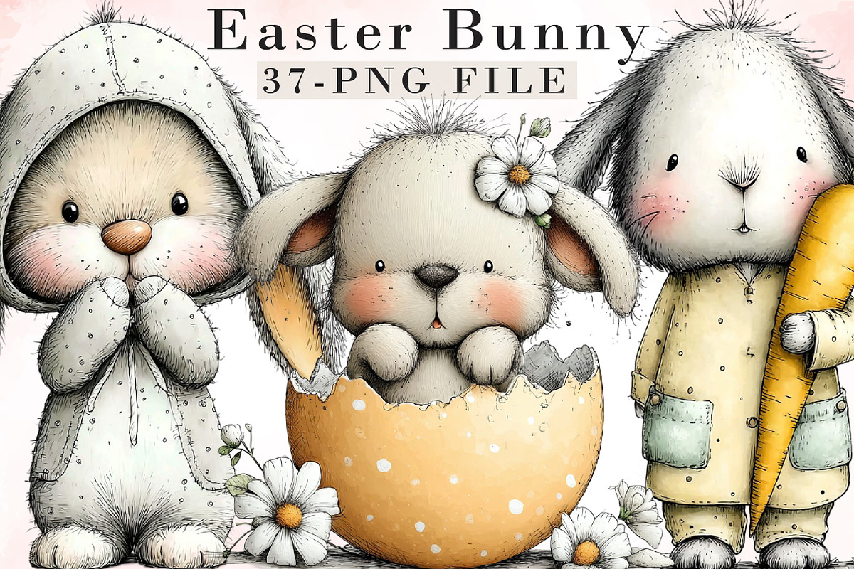 Whimsical Easter Bunny Clipart, an Illustration by Libby Wishes (Photo 1 of 9)