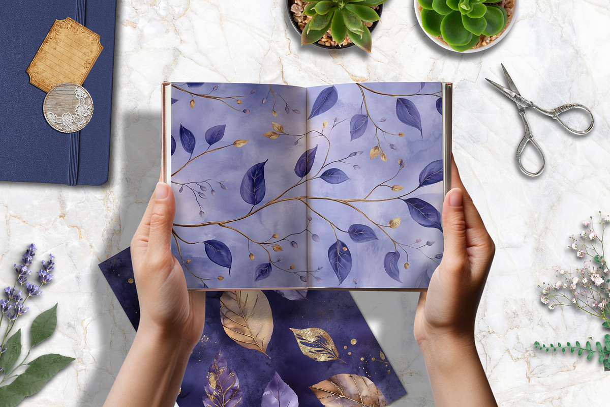Royal Amethyst Leaves Scrapbook Set, a Background Graphic by V Design Creator (Photo 3 of 12)