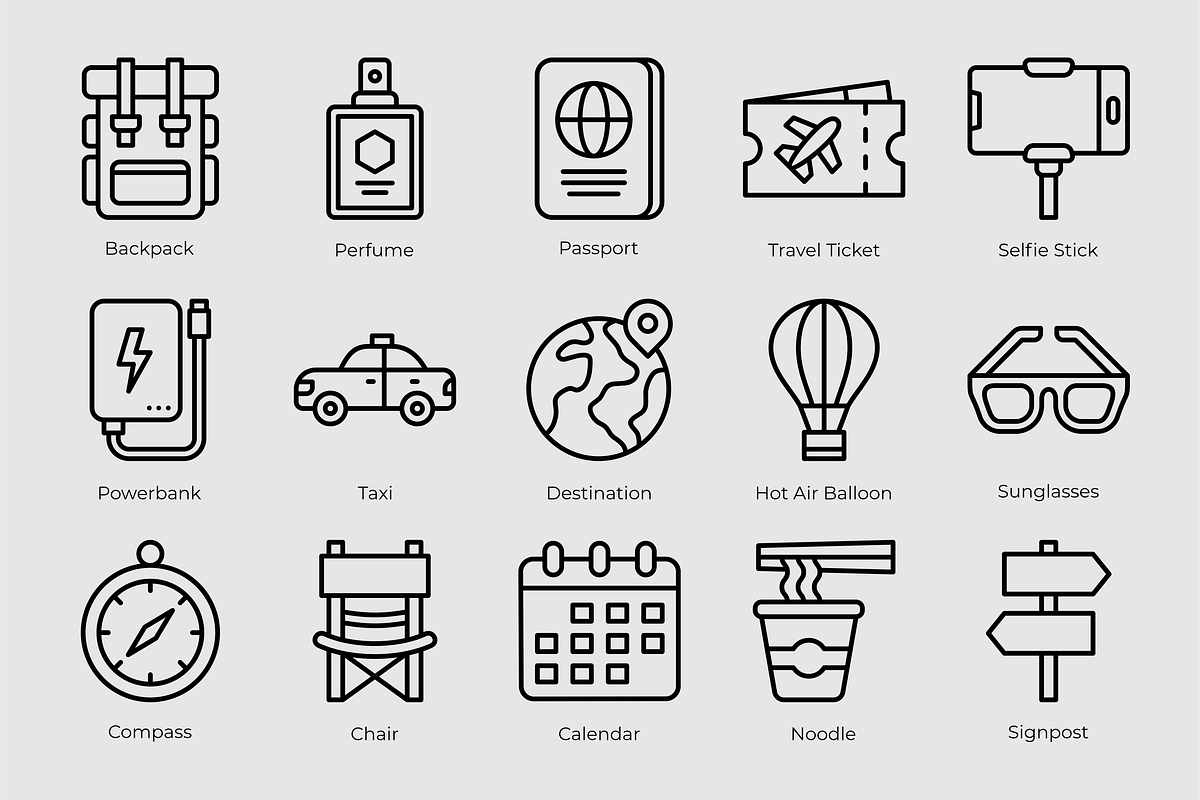 Travel Outline Icons, an Outline Icon by Tekuni (Photo 3 of 6)