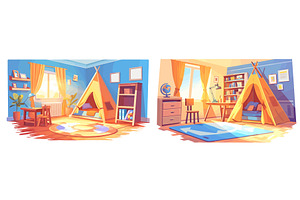 kids room cartoon. yellow bed tent, an Object Illustration by Stock-Smart-Start