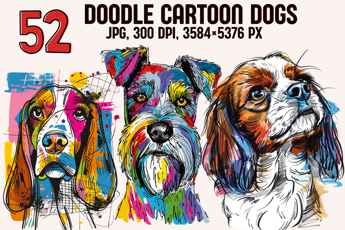 Doodle Cartoon Dogs, an Animal Illustration by PrintHaven Designs (Photo 1 of 10)