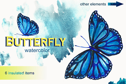 Blue watercolor butterflies