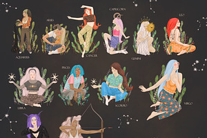 Female Zodiac Signs. Canva Templates