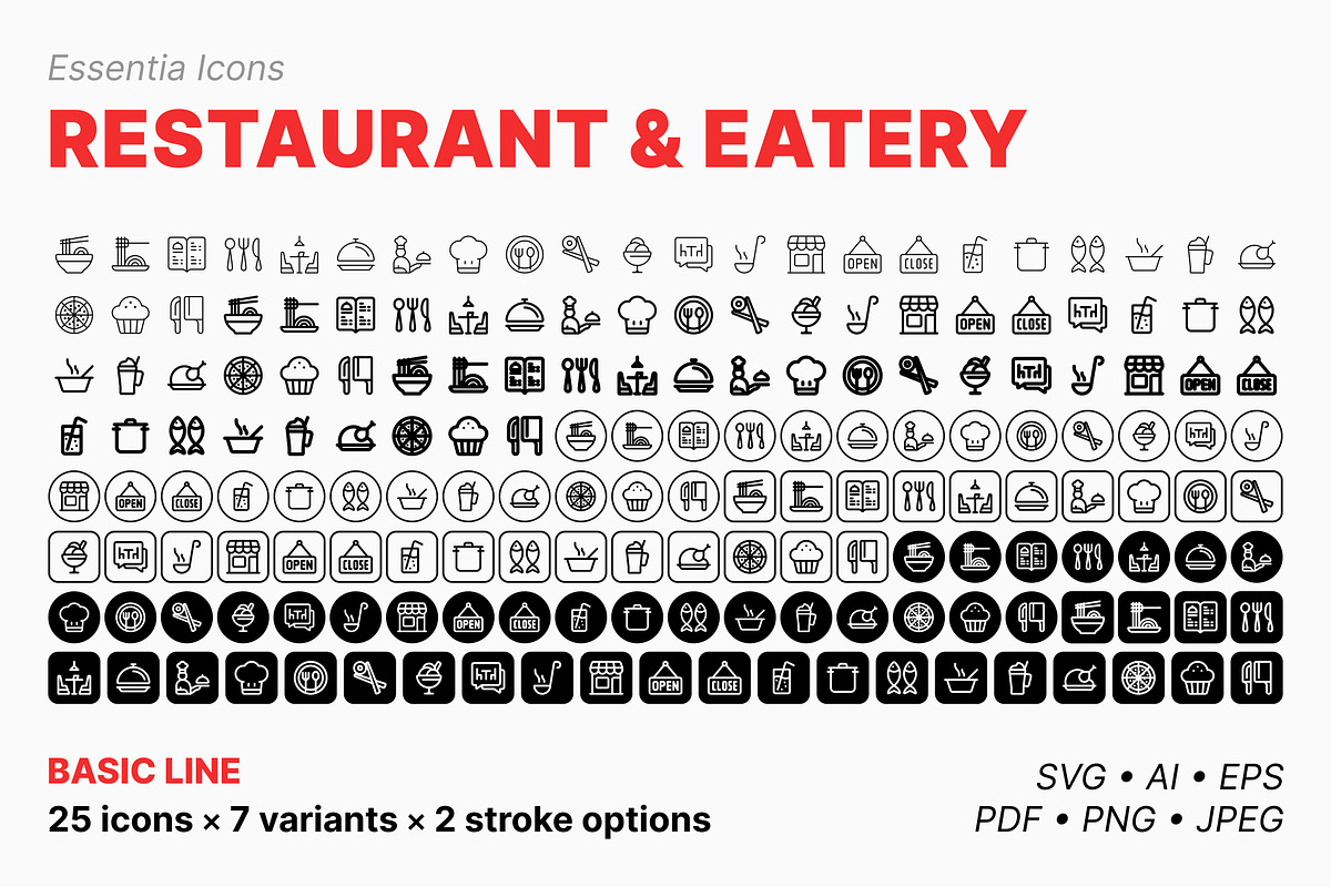 Food & restaurant icons (Line), an Outline Icon by Totto House (Photo 2 of 3)