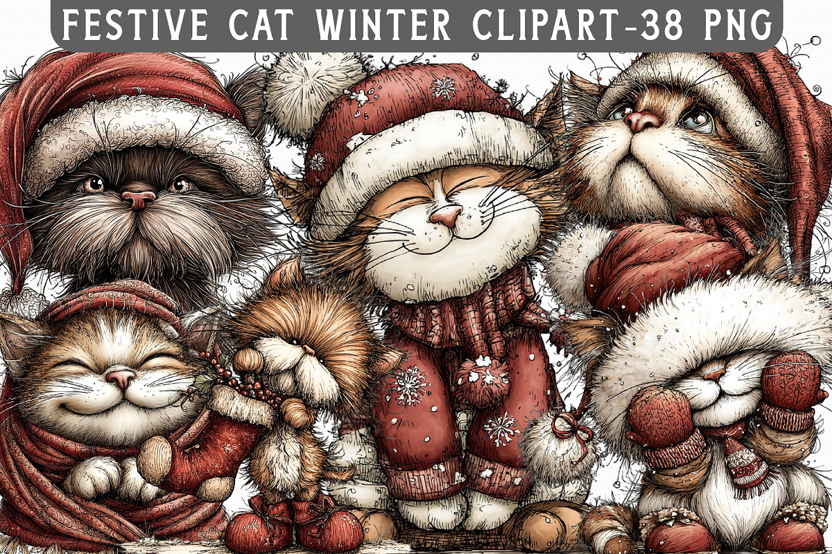 Festive Cat Winter Clipart, an Illustration by Libby Wishes (Photo 1 of 8)