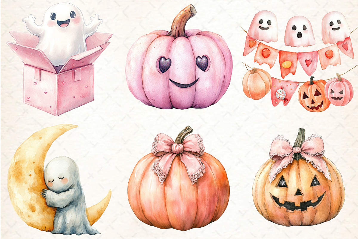 Cute Pink Halloween Clipart, an Illustration by DreamCafeArt (Photo 2 of 5)