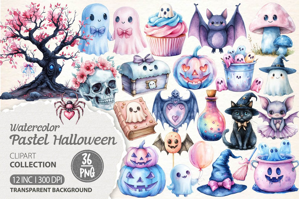 Pastel Halloween Clipart, an Illustration by Dream Creation (Photo 1 of 7)