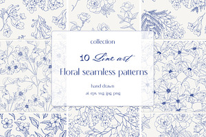 Line Art Vintage Seamless Patterns