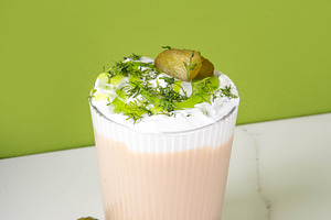 Iced latte with pickles picklatte macchiato, a Food & Drink Photo by Rimma