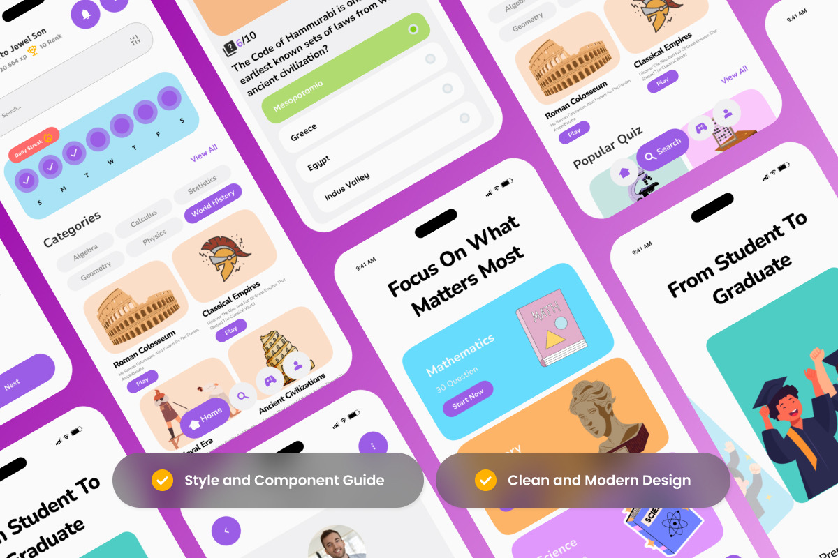Pintera - Study Quiz App UI Kit preview 3