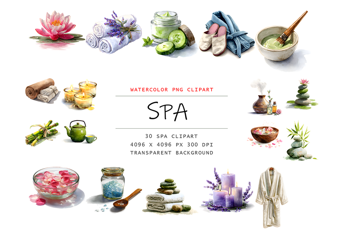 Watercolor Spa Clipart, a Decorative Illustration by stickermadness (Photo 1 of 4)