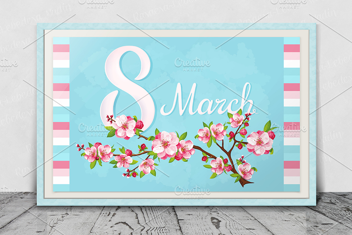 SET / 3 / Sakura Blossom for 8 March, a Decorative Illustration by Nadin_Lebedeva (Photo 4 of 6)