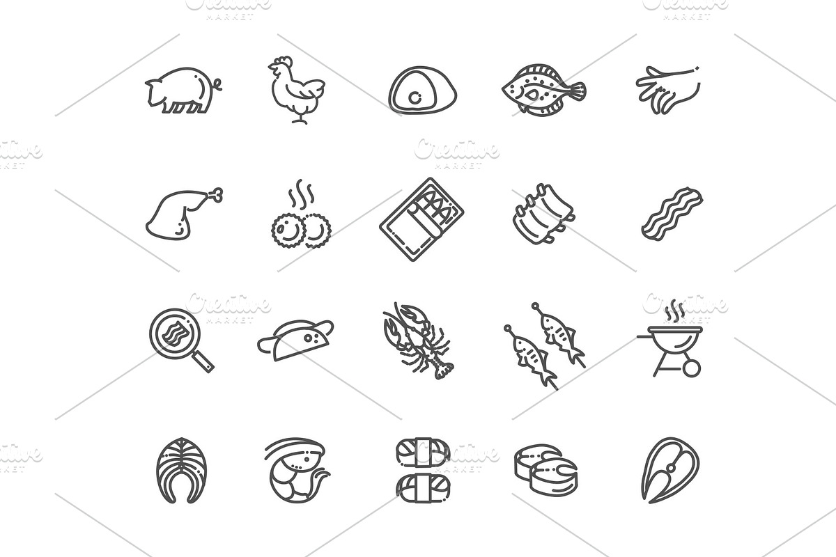 Set of Meat Icons, a Food Illustration by Tettygreen (Photo 2 of 3)