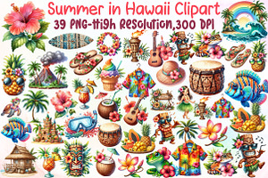 Summer in Hawaii Clipart, an Illustration by Sublimation Artist