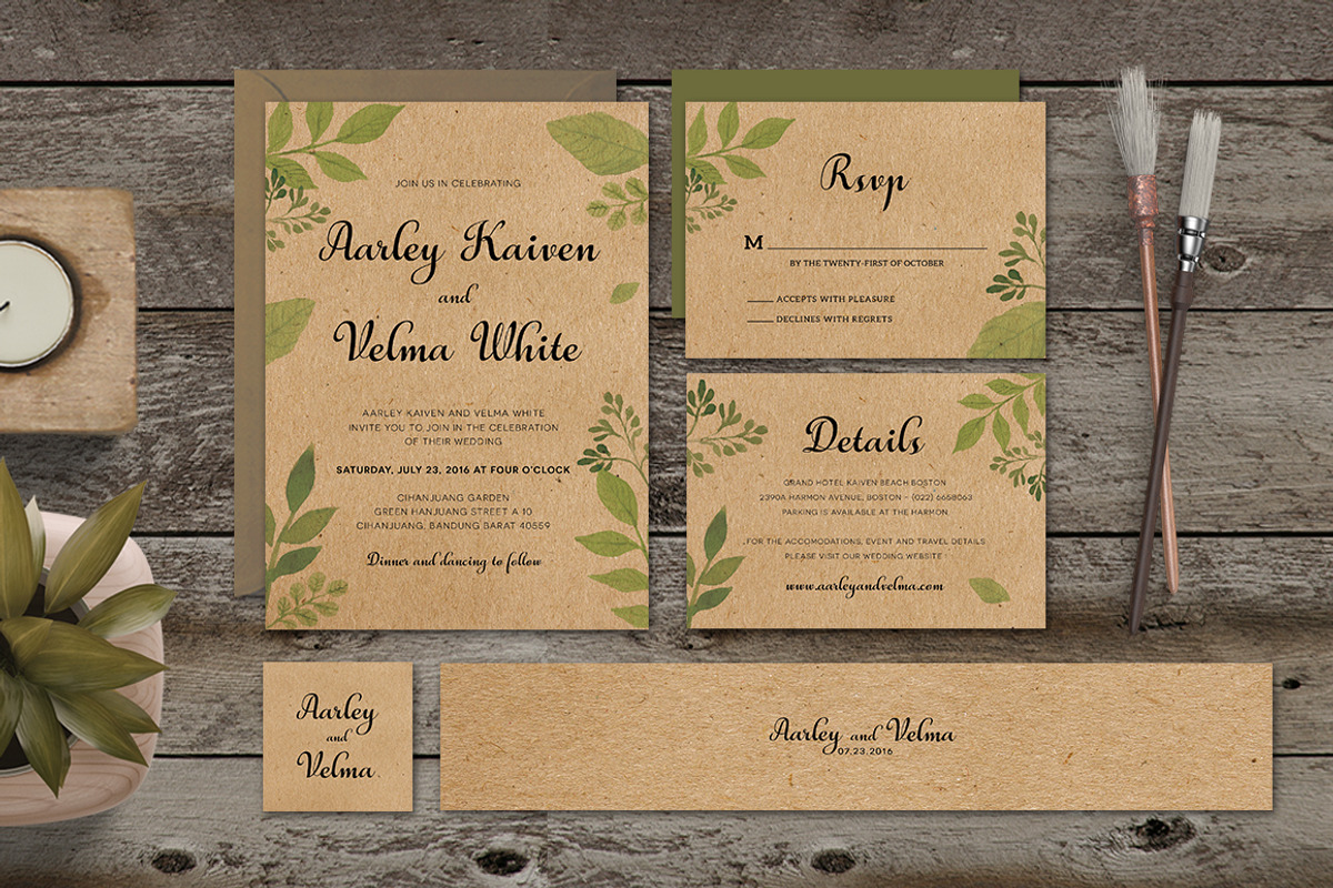 Leaves Wedding Invitation Suite, an Invitation Template by Aarley Kaiven