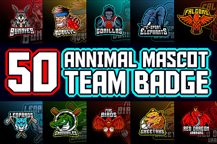 50 Animals Sport Mascot Team Badge