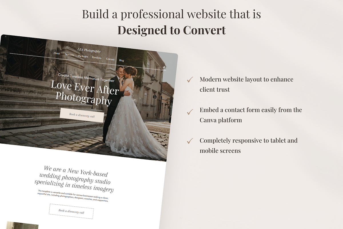Wedding Photography Canva Portfolio, a Landing Page Template by GlamWebDesigns (Photo 3 of 8)