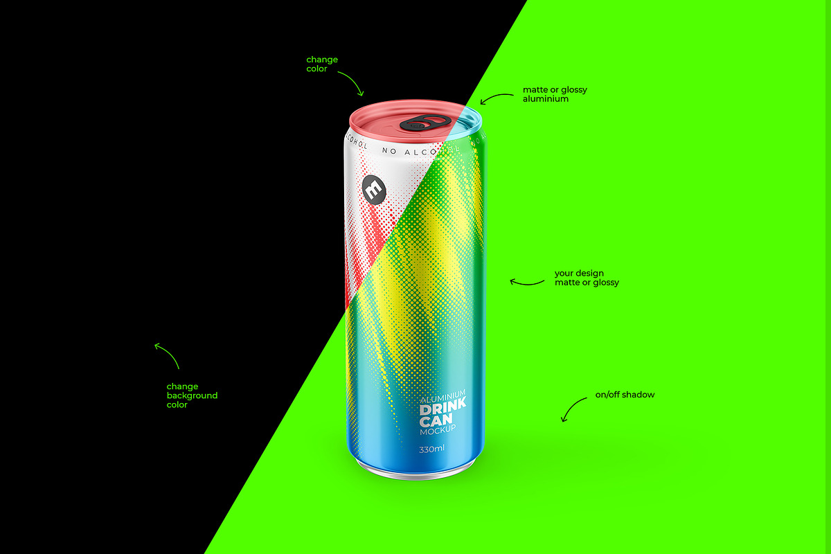 Sleek 330ml Aluminium Can Mockup, a Packaging Mockup by easymock (Photo 5 of 11)
