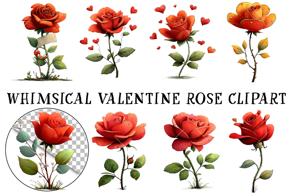 Whimsical Valentine Rose Clipart, an Illustration by OK Design (Photo 2 of 6)