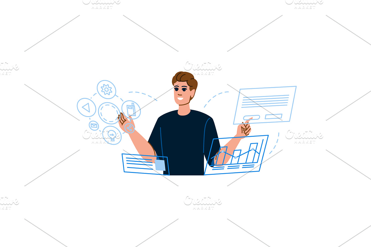 Software developer managing digital, a Technology Illustration by pikepicture