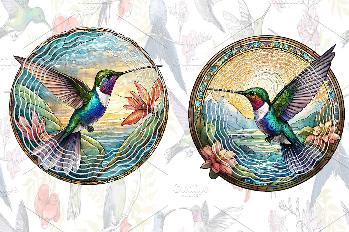 Stained Glass Hummingbird Clipart PNG