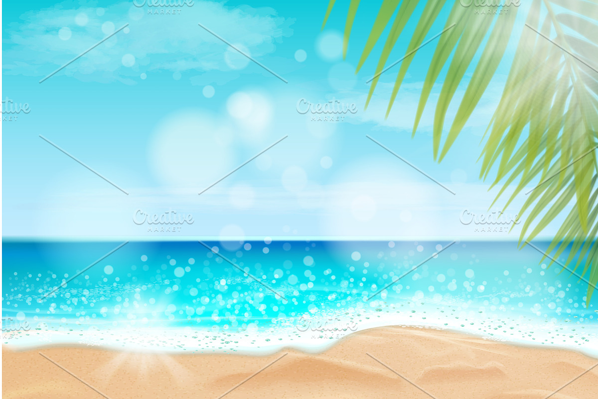 Realistic ocean beach. Sea wave sand, an Illustration by Stock-Smart-Start