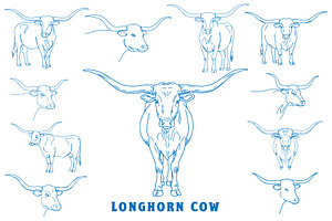 Texas Longhorn Cow Line Art Bundle, an Animal Illustration by MkStudio