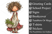 Watercolor Coquette Farm Girl PNG, a Seasonal Illustration by Canvas Craft (Thumbnail 1 of 5)