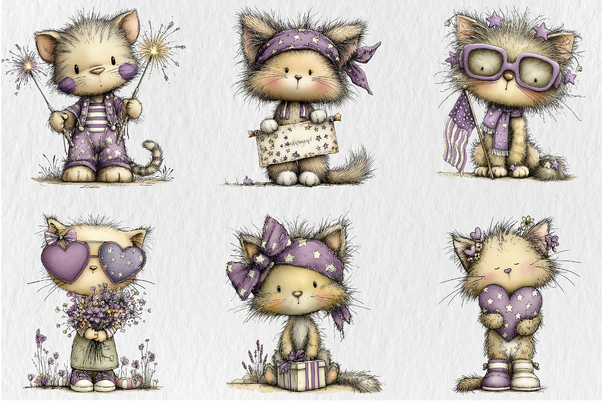 Whimsical 4th of July Cats Clipart, a Seasonal Illustration by Rose Art (Photo 2 of 5)