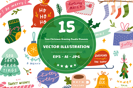 Set of Christmas Flat Style Doodle
