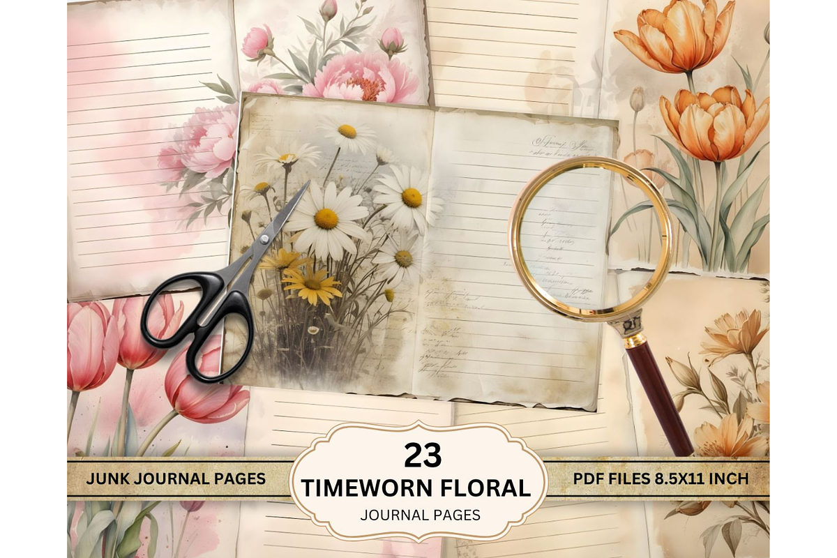 Floral Junk Journal Pages PDF, a Decorative Illustration by Coral Beauty (Photo 3 of 5)