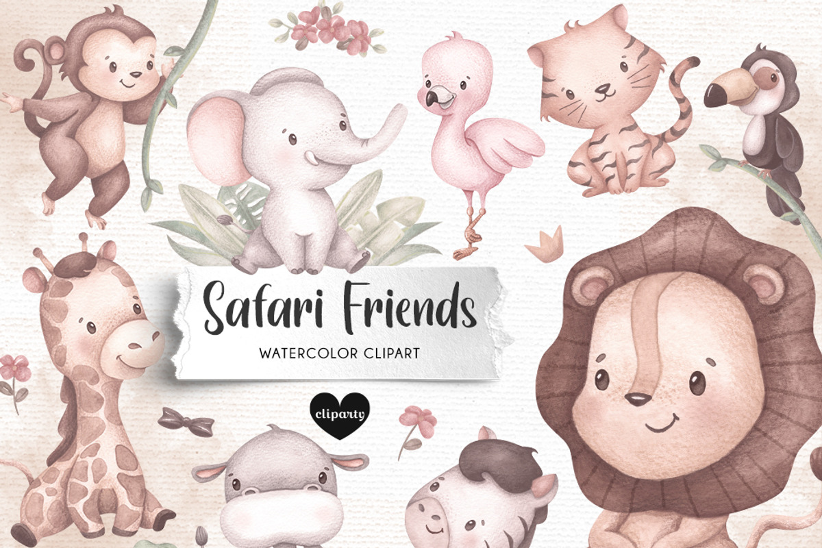 Safari Friens - Watercolor Clipart, an Illustration by Gau Silva Studio (Photo 1 of 5)