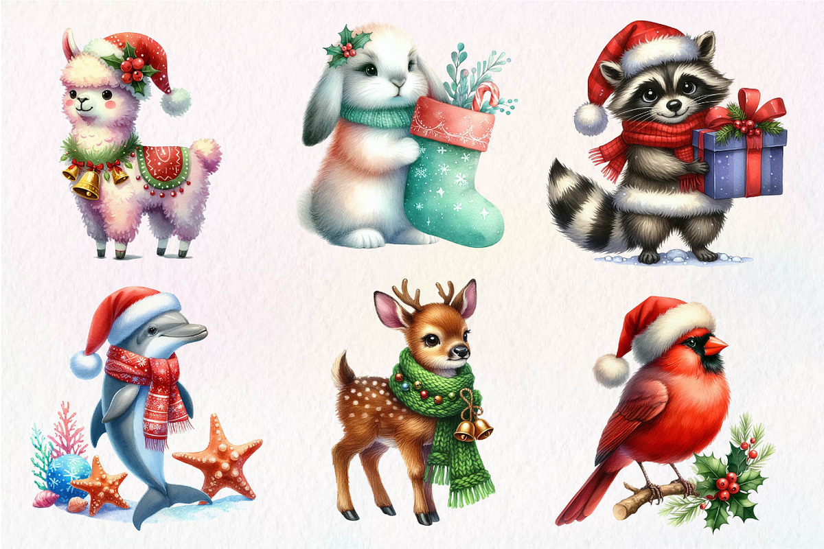 Christmas Cute Animals Clipart, an Illustration by Dream Creation (Photo 7 of 7)