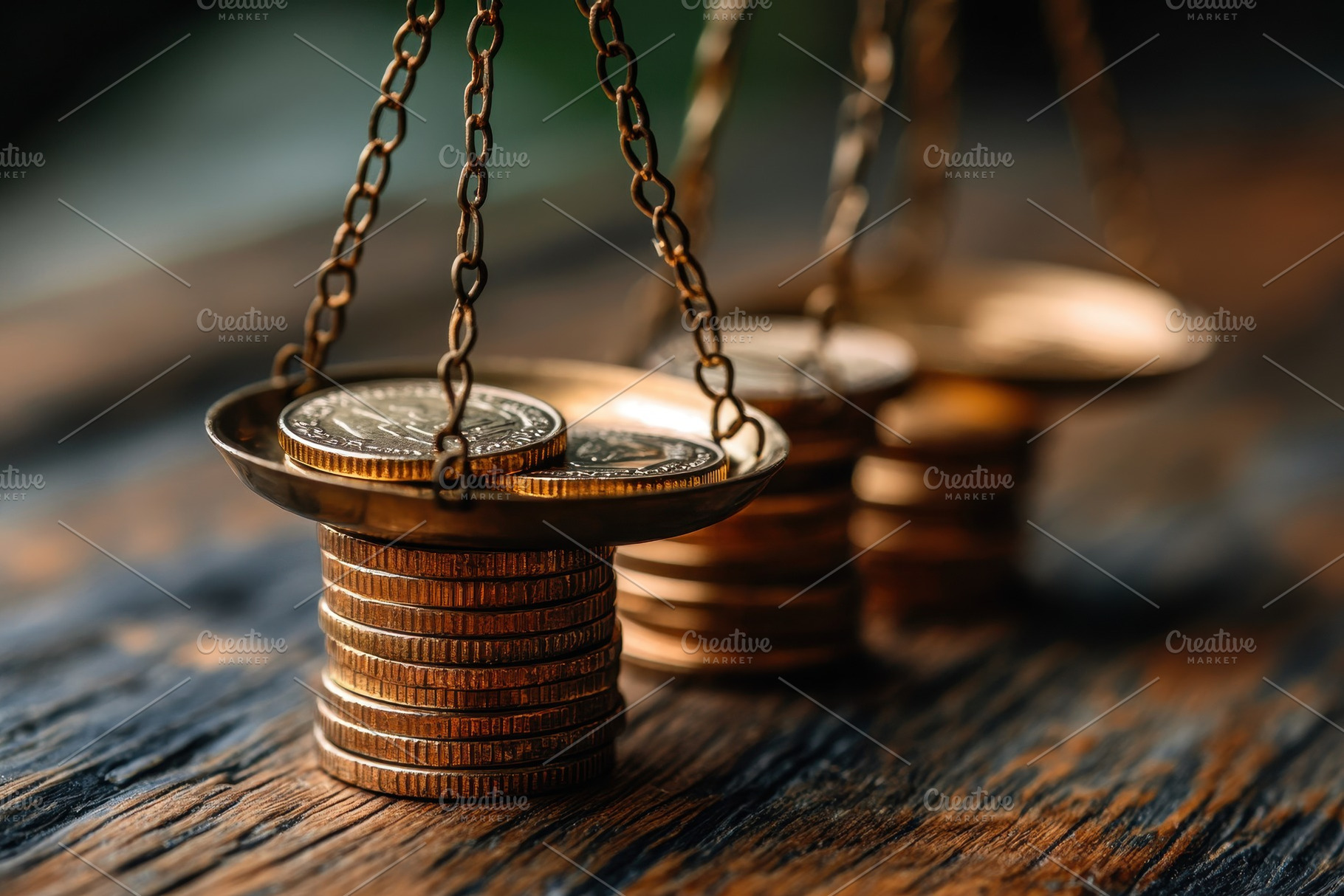 Balance of coins on a scale while me, a Photo by Tanuart
