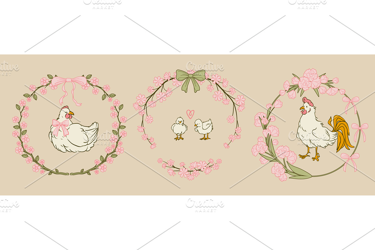 Cottagecore hen, chicken, rooster in, an Animal Illustration by art PVP - market