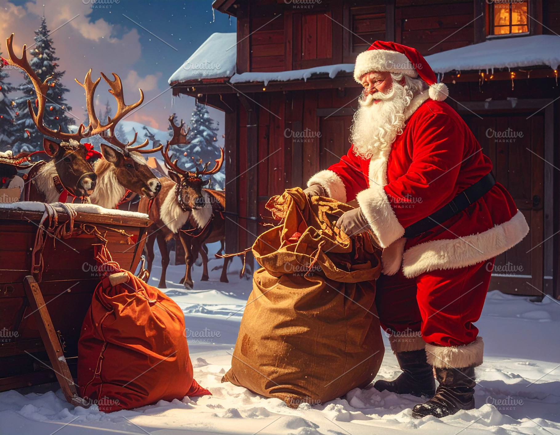 Santa Claus preparing the sleigh at outdoors, a Holiday Photo by DanFLCreativo