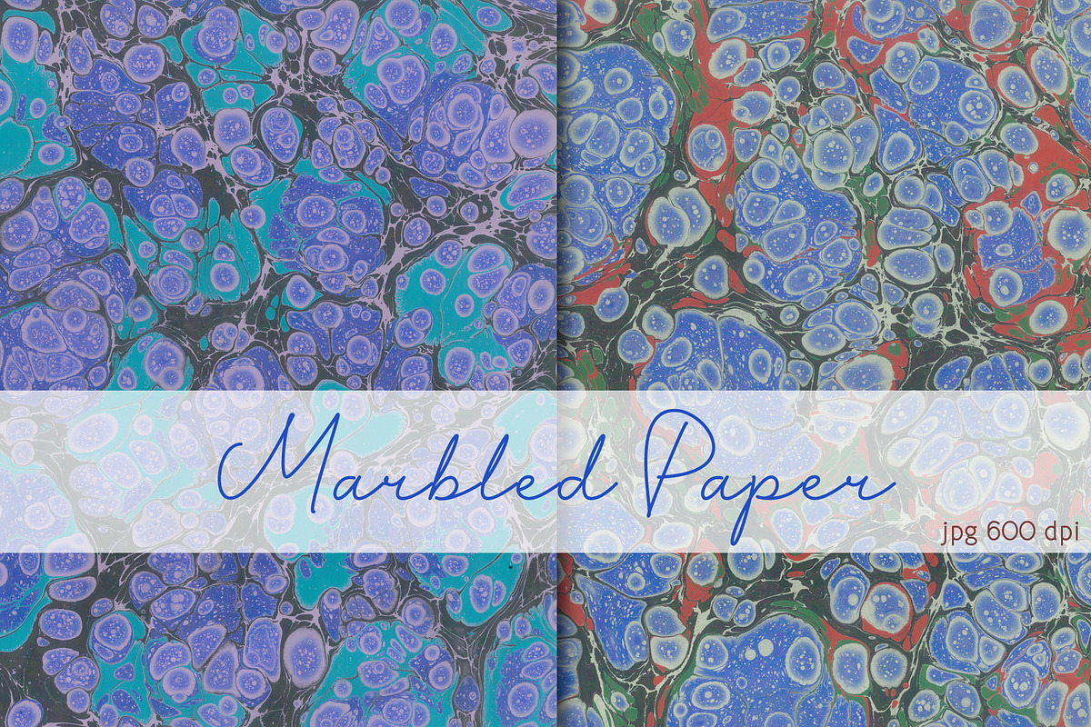 2 Hand Marbled Papers Blue Drops, a Texture Graphic by Marblingdom (Photo 1 of 4)